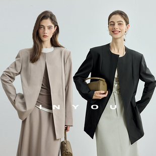 因由 女外套 ROW风轻奢简约时髦气质宽松上衣澳羊毛无领设计感西装