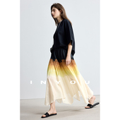 因由 艺术感渐变印花日落氛围感半身裙百褶大摆轻盈感天丝伞裙女