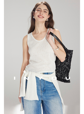 因由 极简ROW风莱赛尔松弛肌理宽松U领白色背心女休闲春夏上衣