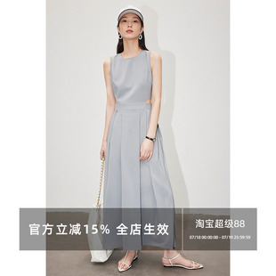 黑色背心長裙鏤空露腰顯瘦極簡無袖 氣質(zhì)連衣裙女 設(shè)計(jì)感法式 因由