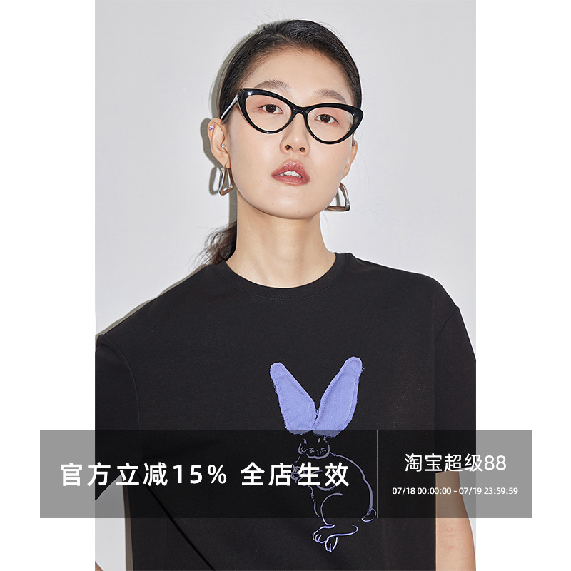 短袖通勤常规兔子图案棉女