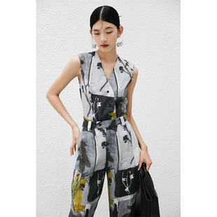 套装 马甲三件套垂感休闲长裤 女 质感天丝印花半身裙外穿无袖 因由