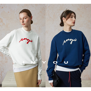 因由 上衣廓形多色空气感套头刺绣轻生活卫衣女 圆领宽松显瘦短款