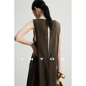 因由 慵懒宽松极简过膝长裙度假ROW风松弛感无袖 背心两件套连衣裙