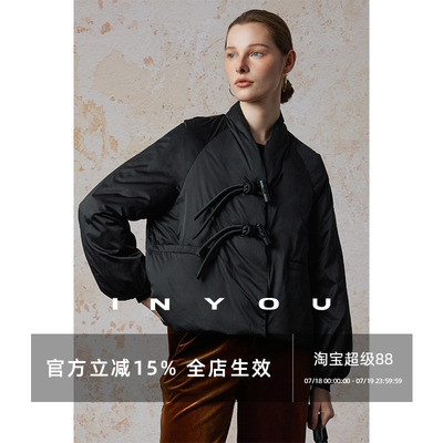 因由通勤短款V领纽扣羽绒服