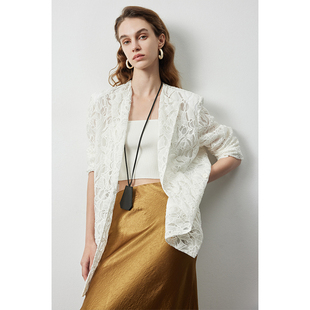 浪漫轻盈氛围感显瘦蕾丝西装 因由 镂空设计翻领西服外套極简法式