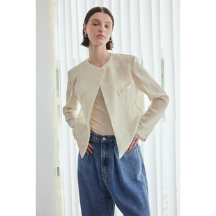 女 清凉提花不对称空气短西装 因由 时髦通勤精致设计感短外套夏季