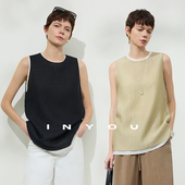 随性两件套上衣 度假叠穿撞色无袖 因由 肌理感圆领背心女A字型夏季