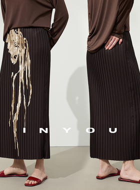 因由【01/16 am10:00上新】复古高奢弹力压褶松紧腰优雅半身长裙