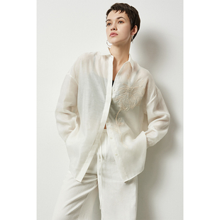 女夏 衬衣微透空气感桑蚕丝防晒衬衫 因由 设计感重工立体刺绣长袖