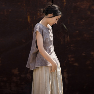 26春苎麻棉薄款 背心 扎染国风原创改良女盘扣马甲居家旅行百搭女式