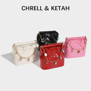 CHRELL&KETAH包包女新款2023小包包女单肩斜挎包小香风菱格水桶包