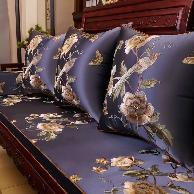 中式红木沙发坐垫坐垫大靠背实木家具坐垫刺绣花鸟罗汉床垫子定做