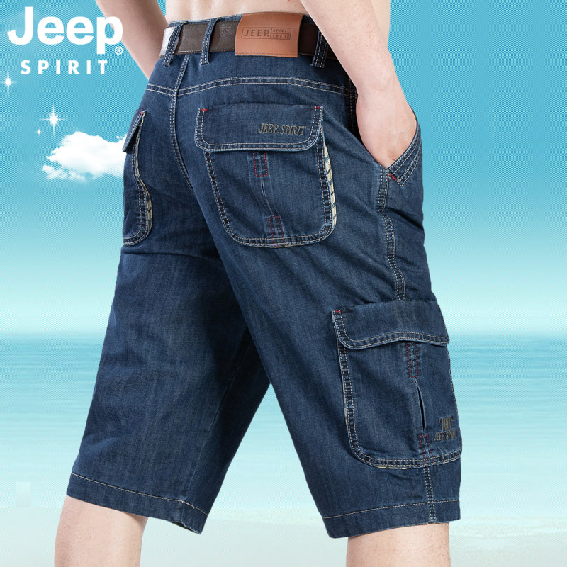 jeep牛仔短裤男多袋工装五分裤