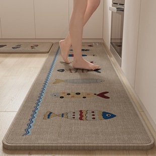 亚麻编织纹厨房专用地垫防滑可擦免洗耐脏地毯进门口吸水加厚脚垫