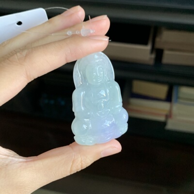 毛毛的翠//M 12315/天然特色双色春彩翡翠观音吊坠/990