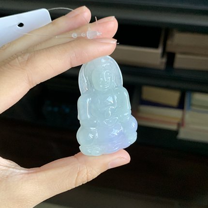 毛毛的翠//M 12315/天然特色双色春彩翡翠观音吊坠/990
