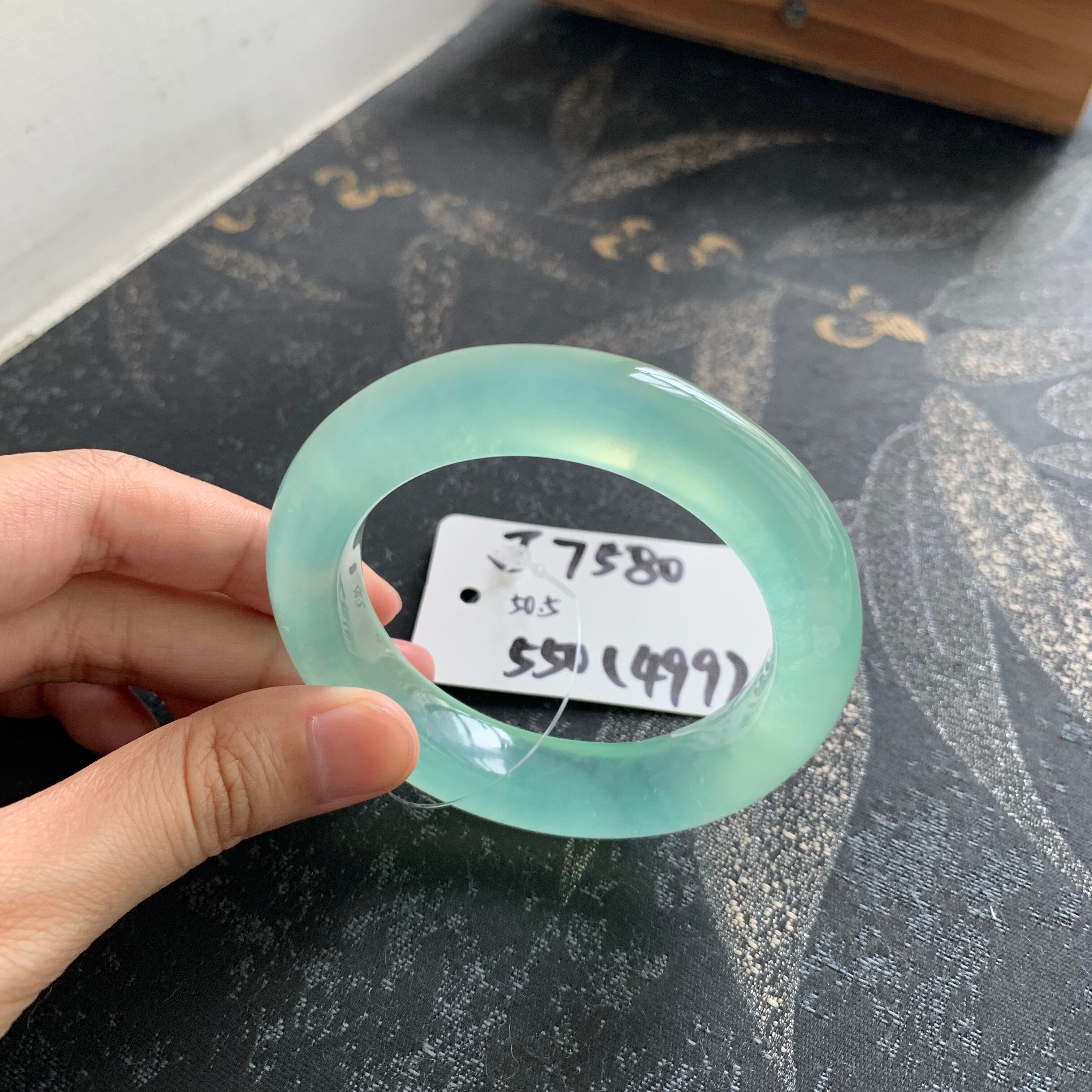 毛毛的翠/J 7580//岫玉天青冻甜绿手镯//50.5//550