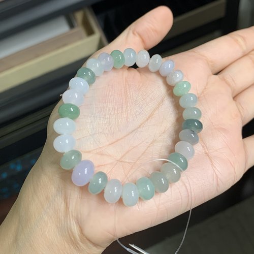 毛毛的翠/M 11733//天然清新多彩翡翠算盘珠手串//499