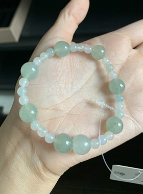 毛毛的翠/M 11387//天然冰白油青翡翠手串//399