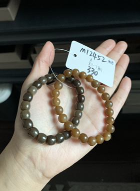 毛毛的翠//M 12452/和田玉糖玉圆珠老型珠手串两串/330