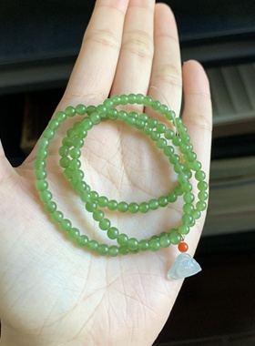 毛毛的翠//M 11842/和田玉碧玉小米珠长串/580