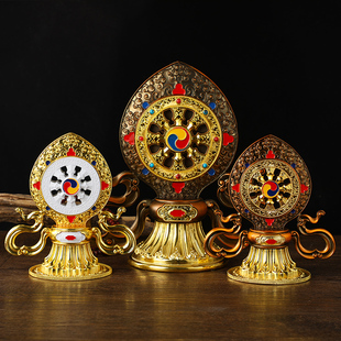 法轮吉祥法轮摆件金轮宝合金款咖啡色金色供物密宗法器摩尼宝