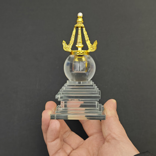 12.5厘米水晶舍利塔菩提塔佛塔金属塔尖螺旋口密封佛前摆件