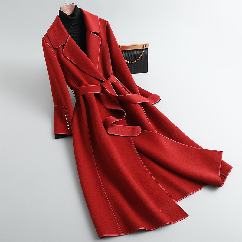 双毛呢大衣女高端气质2021新款冬装韩版宽松过膝纯羊毛呢子外套冬