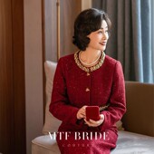 2025年秋冬时尚 女高级感减龄婆婆红色喜妈结妈婚宴礼服 小香风套装