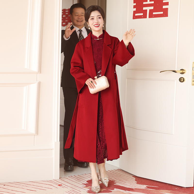 喜妈妈结婚礼服喜婆婆订婚宴毛呢外套2025新款羊毛大衣高级感冬季