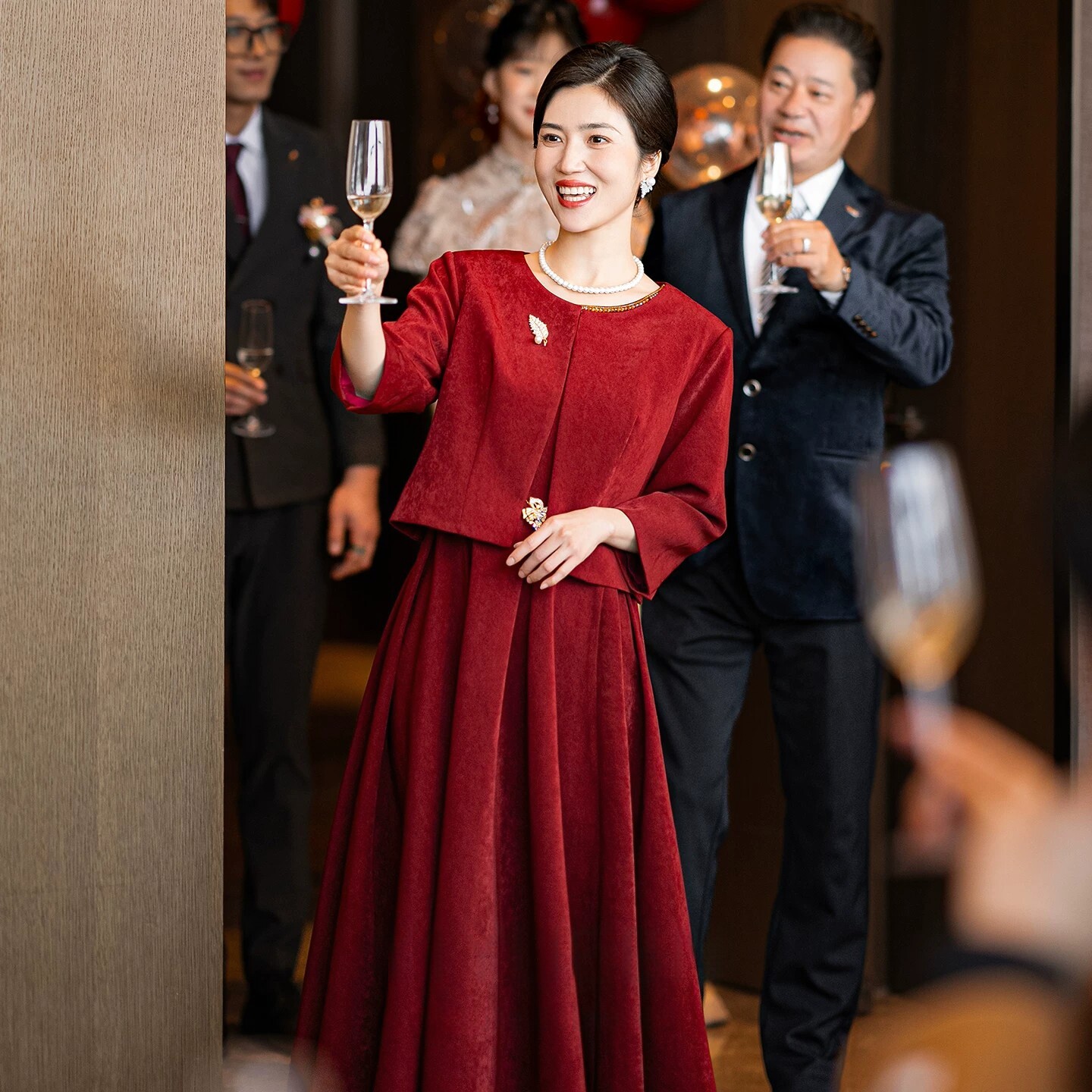 喜婆婆婚宴装小香风两件套红色婚礼喜服结婚妈妈礼服长袖高贵年轻