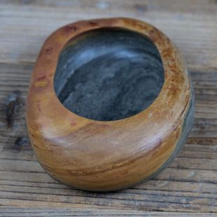 绿端小笔洗 茶洗 小鱼缸 水样植物花盆 天然石色 文房四宝 包邮