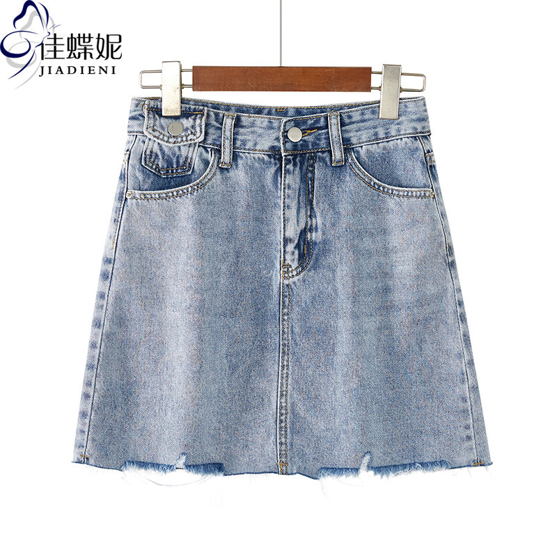 夏季新款破边蓝色做旧韩版自带打底裤牛仔短裙女下装半身裙