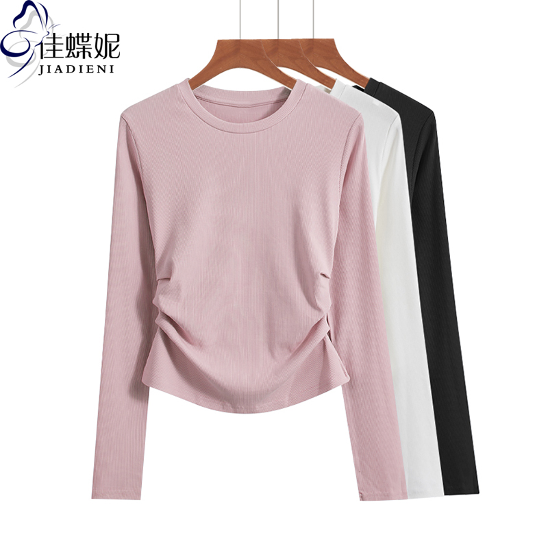 秋季圆领打底衫韩版长袖褶皱