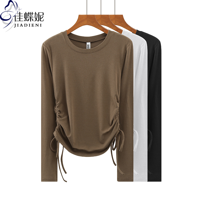 圆领修身抽绳纯棉长袖