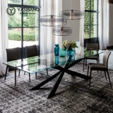 Итальянский минималистский стальный стеклянный обеденный стол прямоугольный современный минималистский домашнее питание.