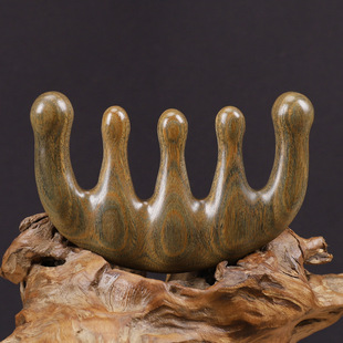 绿檀木按梳头部经络梳头皮梳子五经头发便携五齿宽齿脸眼部头疗