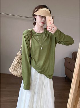 话里纯色慵懒风长袖T恤女