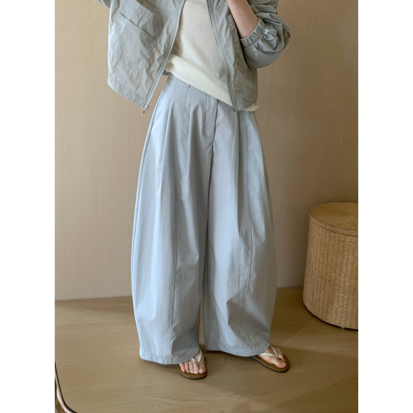 夏季高腰阔腿垂坠显瘦休闲裤