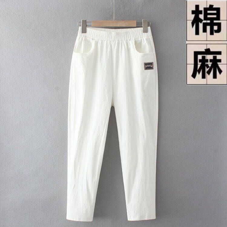 特价大码纯棉休闲裤女士裤子妈妈宽松显瘦哈伦裤夏季薄九分直筒裤
