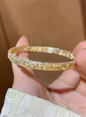 国风新中式描金向阳花足银999百搭手镯情人节礼物生日礼物送女友