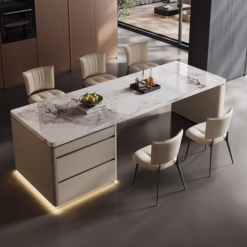 齐平岛台餐桌一体家用可伸缩新款厨房中岛台岩板高级轻奢定制导台