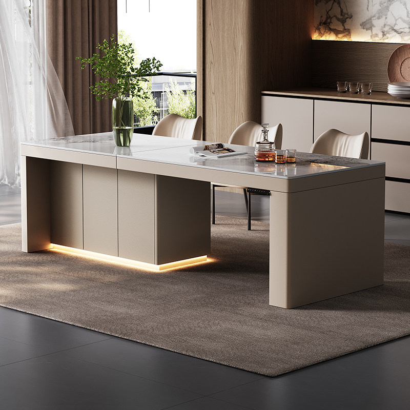 岛台餐桌一体家用可伸缩电动升降齐平智能中岛台小户型厨房吧台桌