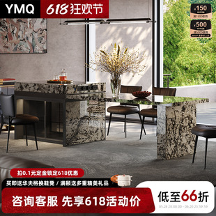 岛台餐桌一体家用可伸缩别墅厨房岛台吧台奢石大理石岛台餐台 意式