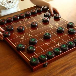 实木黑檀木 红木象棋高档大号中国像棋套装 家用特大折叠棋盘便携式