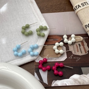 韩国同款 ins风小众糖果彩色耳环S925银针复古港风气质甜美耳圈女