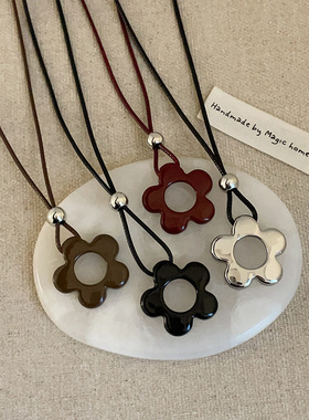 韩系ins风滴油花朵吊坠长款项链