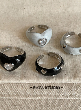 时髦个性滴油纹理爱心锆石戒指女轻奢高级感通勤潮流百搭指环戒子