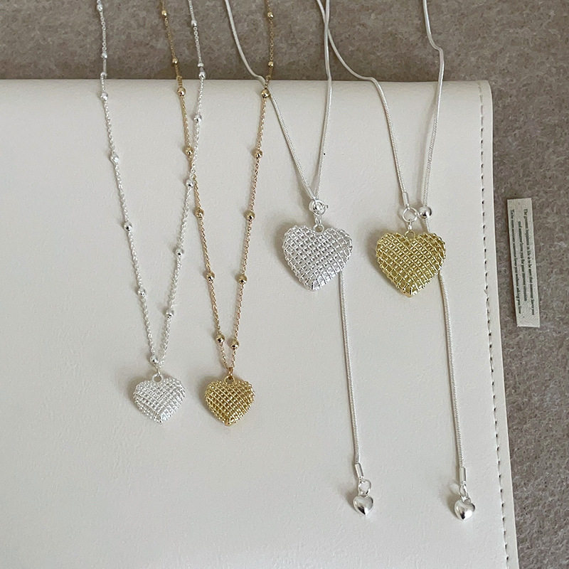 缕空编织金属爱心抽拉项链女简约设计感个性时尚潮流颈链毛衣链